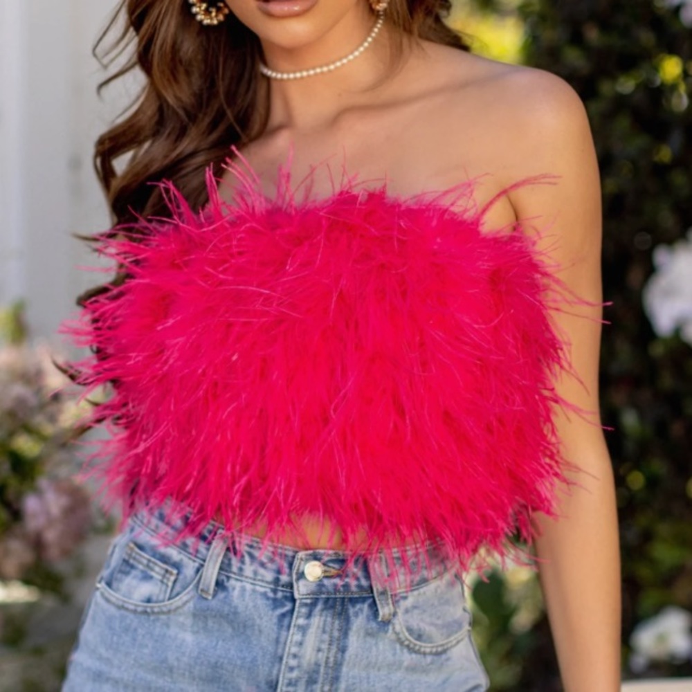 Hot Pink Tube Top w/ Feathers